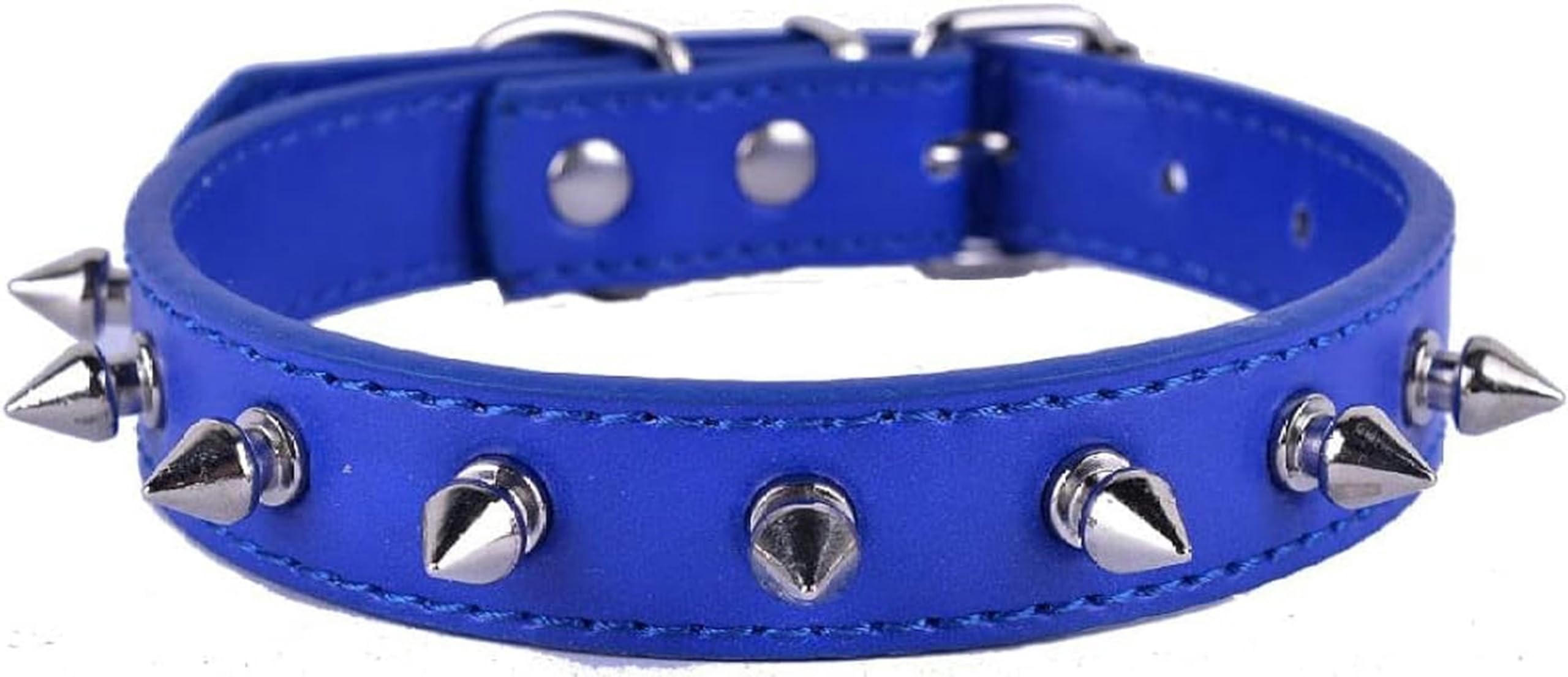 Hundehalsband mit Nieten und Spikes, Pu-Leder, für kleine Haustiere, Hundewelpen, Umhängeband, Rot, Schwarz, Lila, Farben, Größe SM L-Blau-S