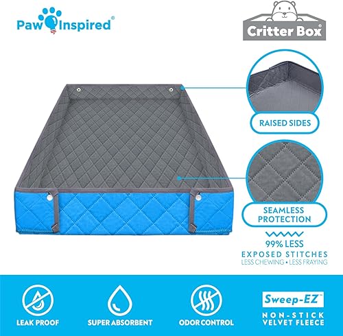 Vista 16 de Paw Inspired Critter Box - Forro de jaula lavable, ropa de cama reversible de forro polar con lados elevados para hurones, conejillos de indias