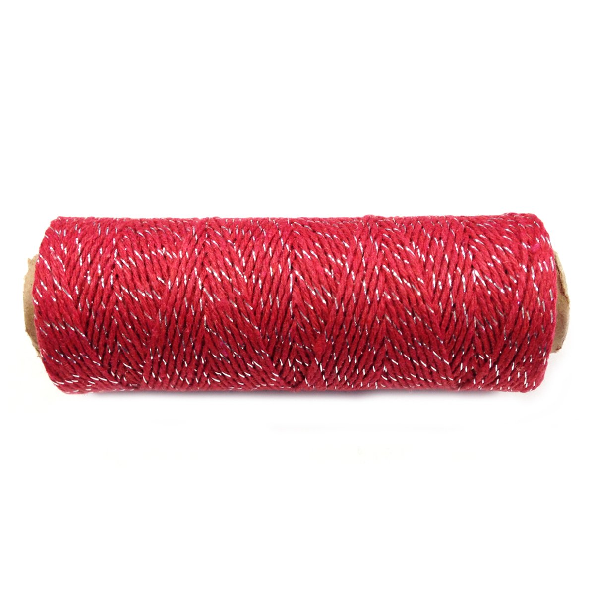 Ficelle en coton 4 plis rouge et argent métallique de qualité