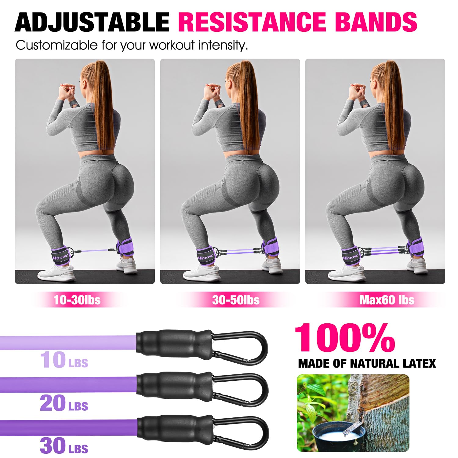 HOXWC Ankle Resistance Bands with Cuffs, Ankle Bands for Working Out, Ankle Resistance Band for Leg, Booty Workout Equipment for Kickbacks Hip Fitness Training, Exercise Bands for Butt Lift Women: purple