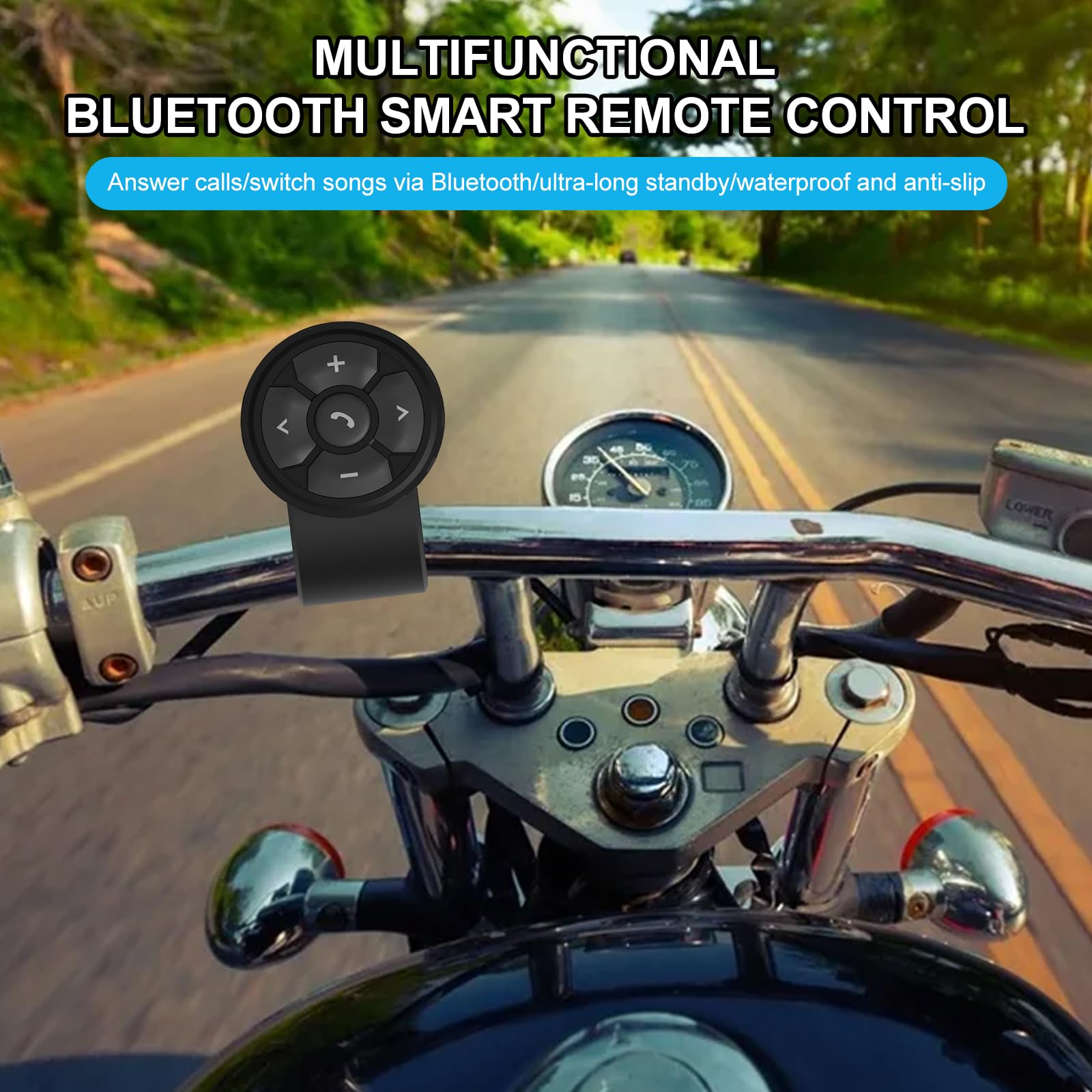 Fyearfly Telecomando Multimediale Bluetooth Casco, Cuffie Wireless per Casco Bt Audio Player Controller Moto Manubrio Supporto Universale, per Controllare Musica, Chiamate, Volume