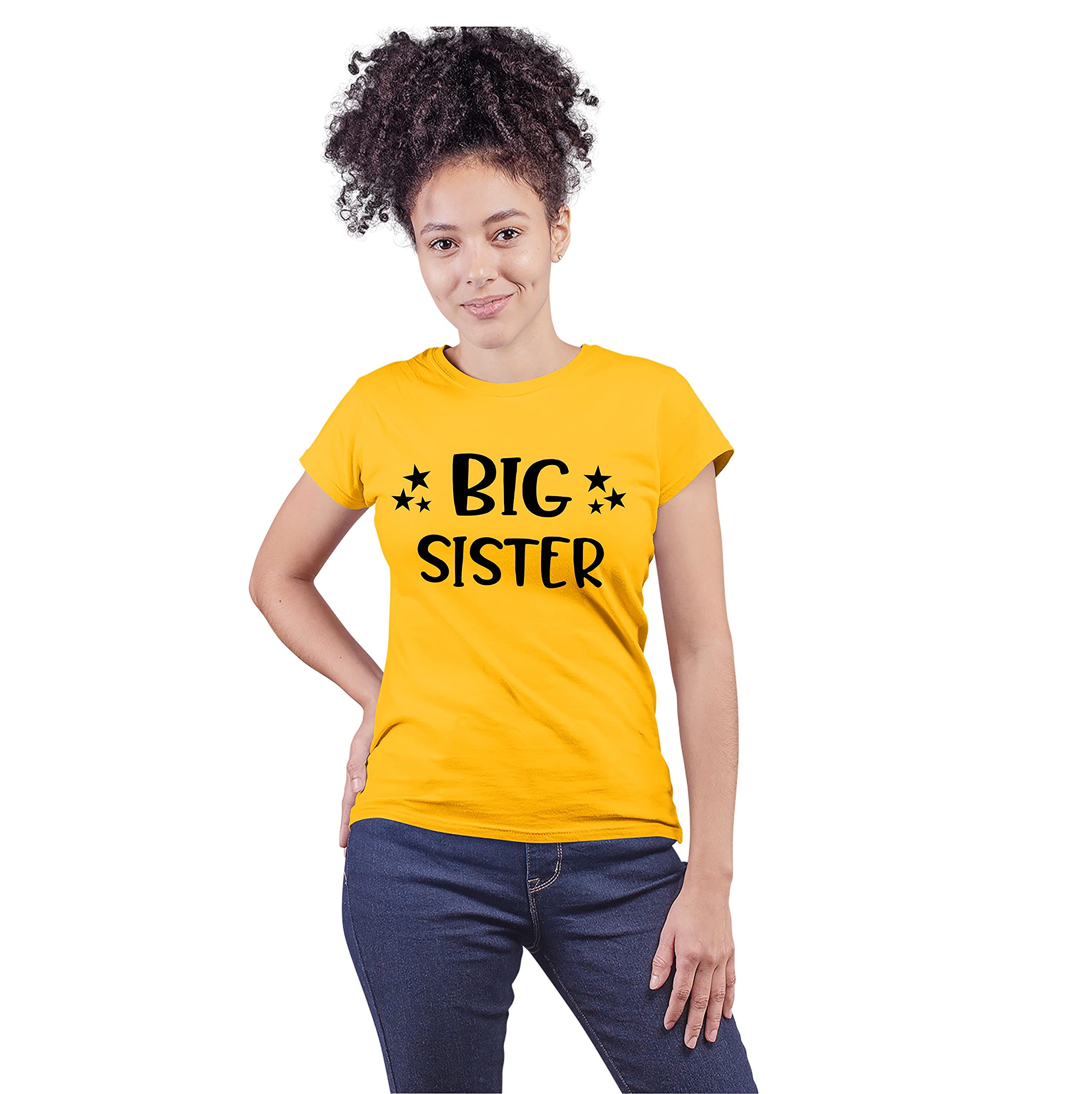 Women's Cotton Printed Regular Fit T-Shirts | Big Sister printed | Half Sleeves | Round Neck | Set of 1-image-46