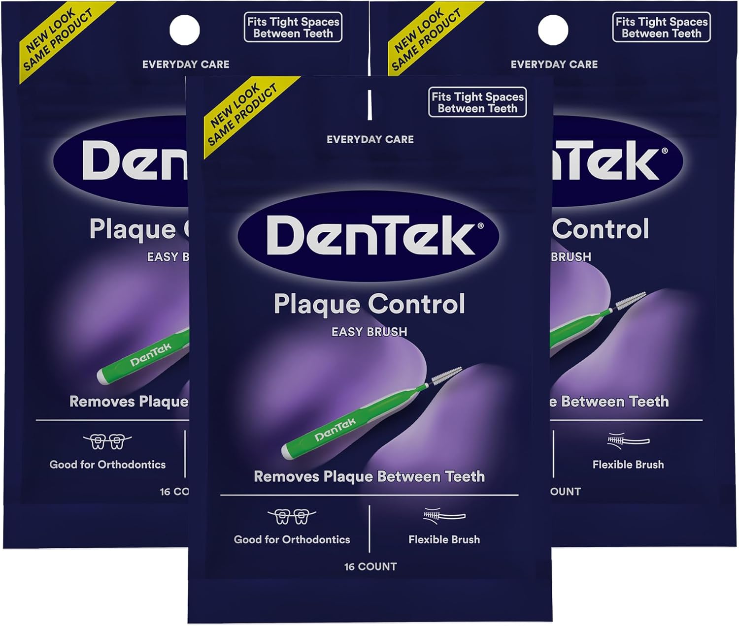DenTek Easy Brush Plaque Control Interdental Cleaners, Tight, 16 Count, 3 Pack