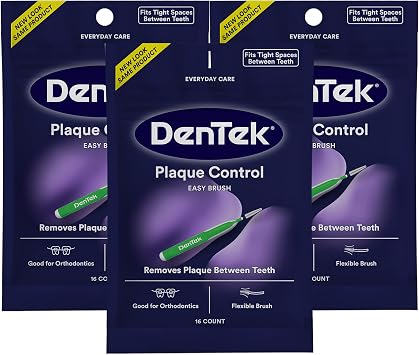DenTek Plaque Control, Interdental Brushes for Cleaning Between Teeth, Safe for Braces & Dental Work, 16 Count, Pack of 3