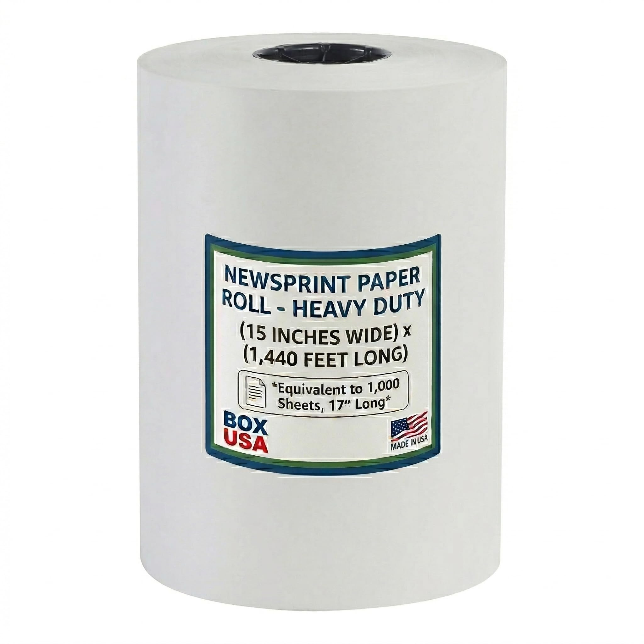 BOX USA Packing Paper Roll 15" x 1400ft (1,000 Sheets 17" equivalent) - Newsprint Paper for Shipping, Storage and Moving Supplies, White