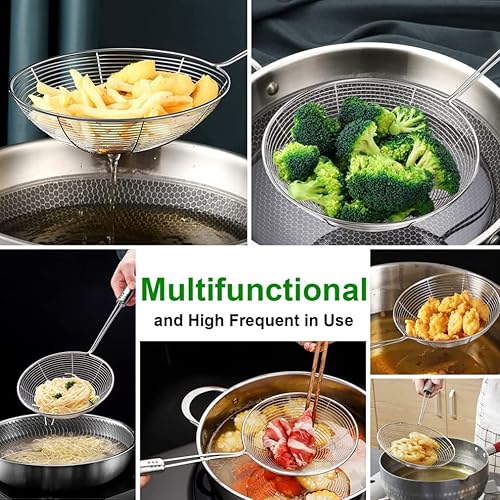 Miniatura 3 de Zapatilla de araña de acero inoxidable Skimmer Cocking Spider para freír el alambre de alambre sólido con mango para pasta y fideos (juego de 3,