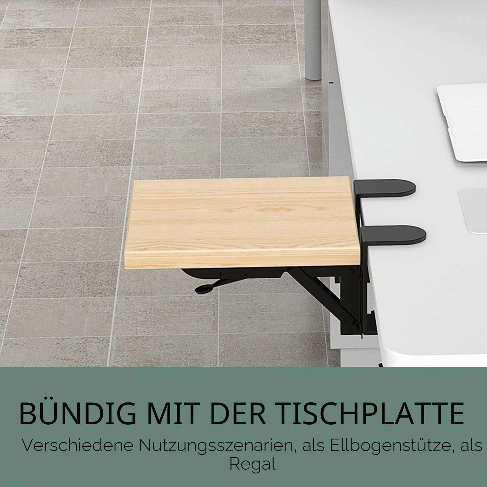 OUGIC Ergonomische Schreibtischverlängerung, 24 x 23 cm, stanzfreie Klemmung, faltbare Tastatur-Schublade, Tischhalterung, Armlehne, Ablage, Computer-Ellenbogen-Armstütze