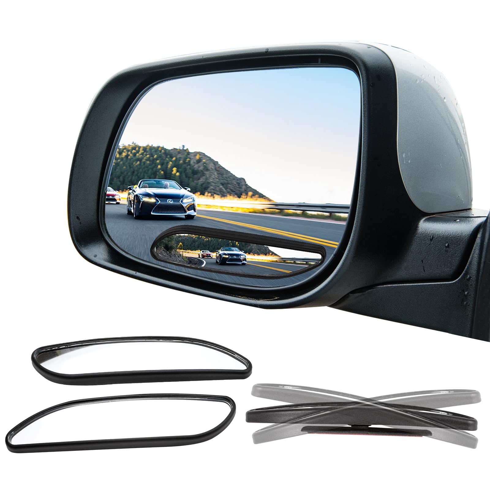 Wuyaoyao 2PCS Blind Spot Mirror for Cars, Long Framed HD Glass Auto Blind Spot Mirrors, Convex 360° Wide Angle Side Rear View Mirrors, Mini Adjustable