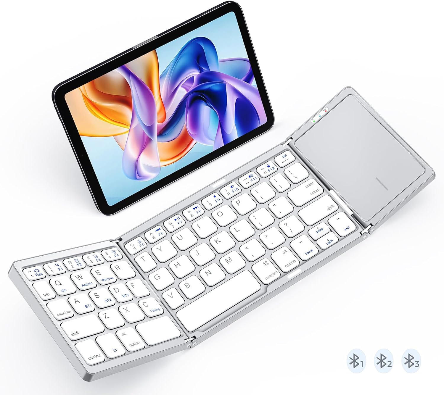 MEETION Foldable Keyboard with Touchpad, Bluetooth Wireless Portable Keyboard, Rechargeable Ultra Slim Pocket Folding Keyboards, Full Size Keys, Travel for iOS Android Windows Laptop PC Tablet White
