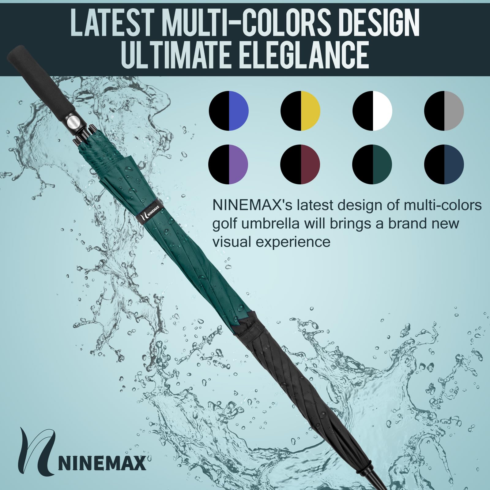 NINEMAX Ombrello Golf Grande 62/68 Inch Ombrello Pioggia Grande Antivento Doppia Copertura con Apertura Automatica