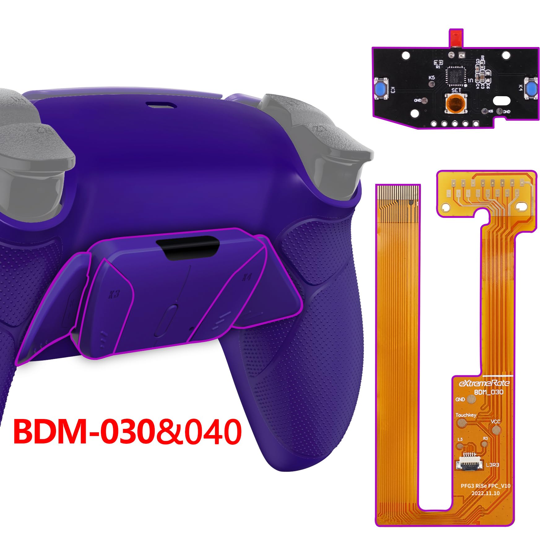 eXtremeRate Goma Grip Programable RISE4 Remap Kit para ps5 Mando Modelo BDM-030/040/050 Actualización Board&Carcasa Trasera&4 Palancas Botones para ps5 Control-NO Incluye Mando(Galactic Purple)