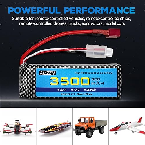 Miniatura 6 de AMZZN Batería Lipo de 7.4 V 3500 mAh 30C 2S con enchufe en T y cable de carga USB para MJX H16 H16P H16E H16GT H16BM H16DR H16PL 14301 RC Car Drift