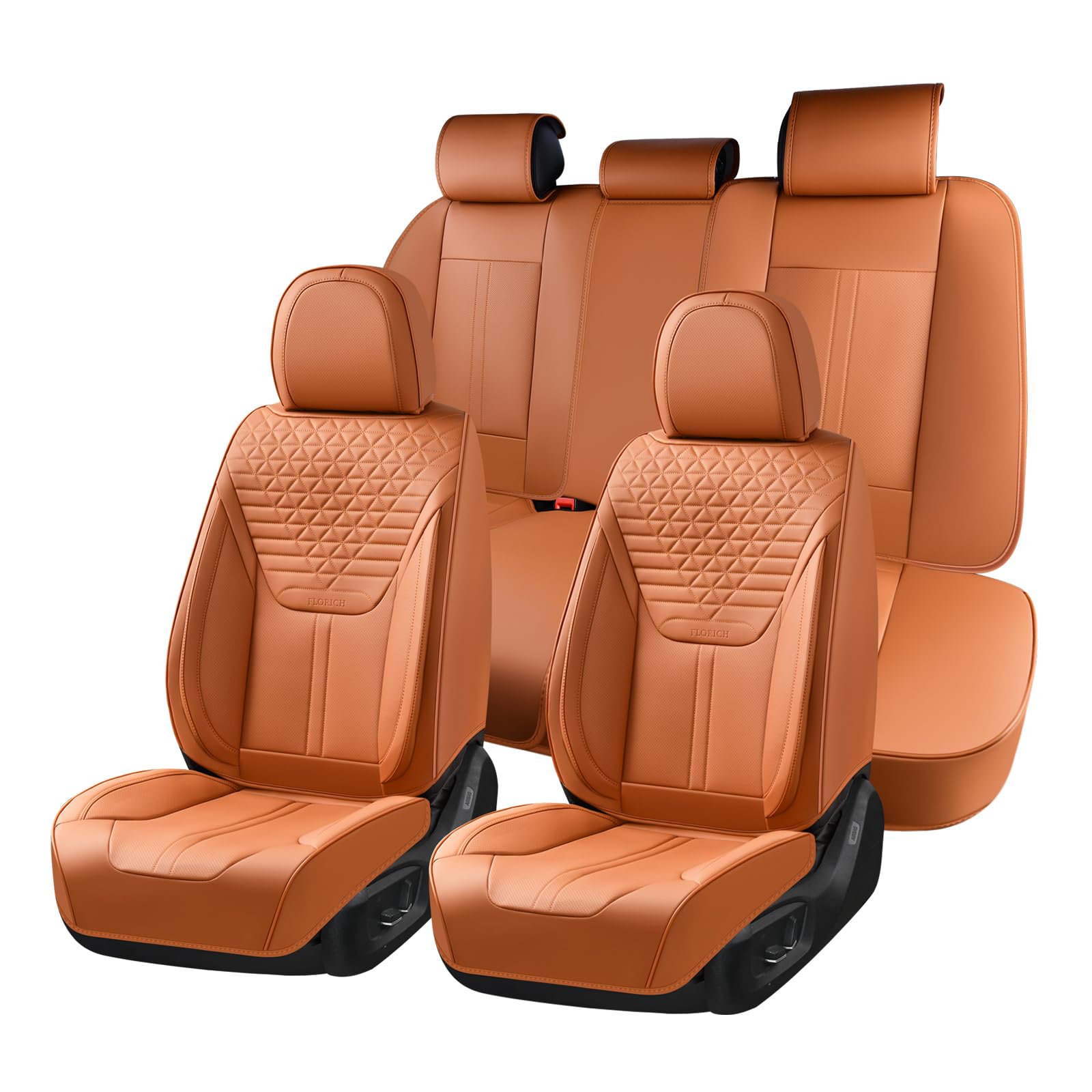Seat Covers, Car Seat Covers Full Set, Luxury Nappa Leather Seat Covers, Breathable and Waterproof Car Seat Protector 5 Seat, Automotive Seat Covers Universal Fit for Most Cars-Brown
