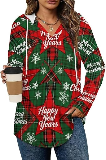 V Neck Hoodies for Women Long Sleeve Lightweight Sweatshirt, Loose Fit Drawstring Pullover Top for Casual Wear