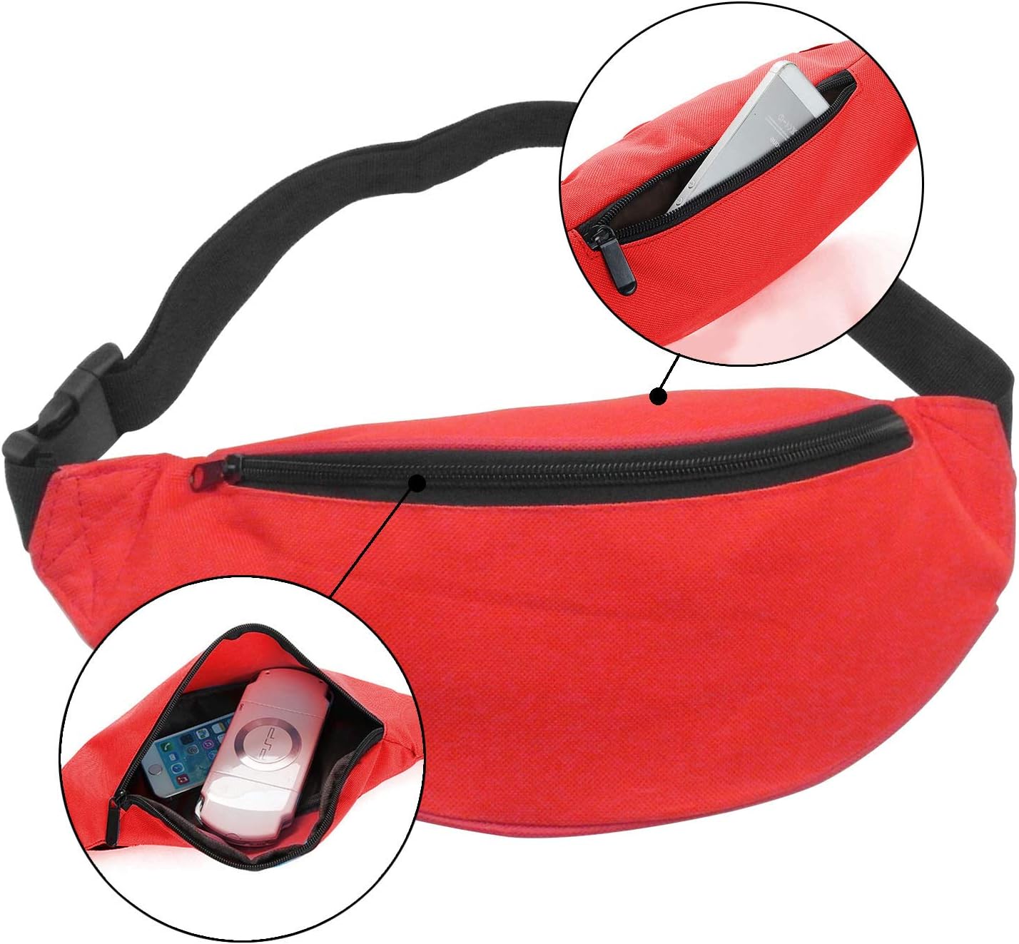 Unisex Fanny Pack for Women Men, Fashion Sporty Multi-purpose 2-Zipper Waist Belt Bag Fanny Pack Waist Bag Adjustable Strap for Sport Hiking Traveling Passport Wallet (9pcs Mixed Colors)