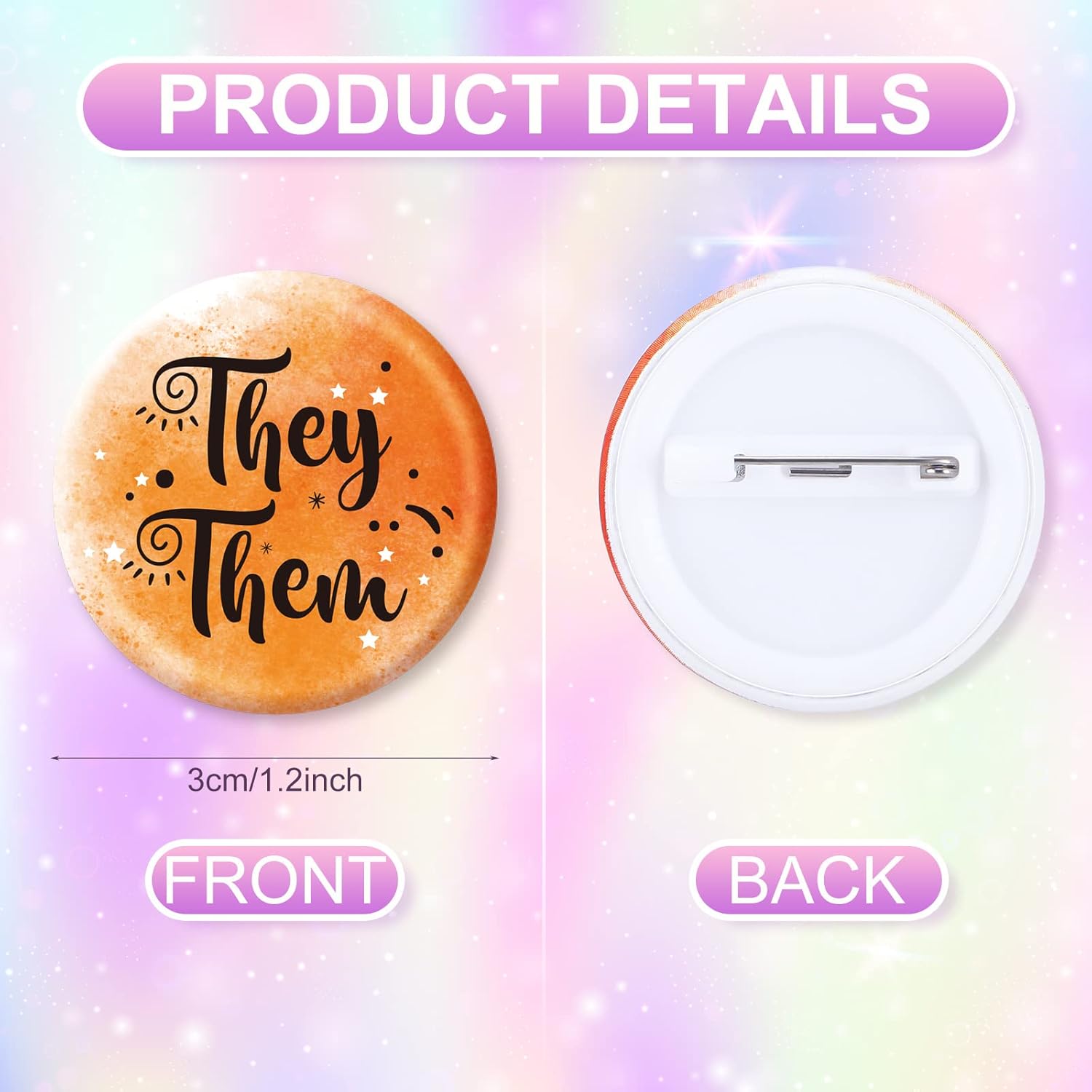 Dingion 120 Pcs Pronoun Badges Pins Gender Identity Pins Bulk Round They Them She Her He Him Cute Buttons for Shirt Clothes(Classic Style) - Image 2