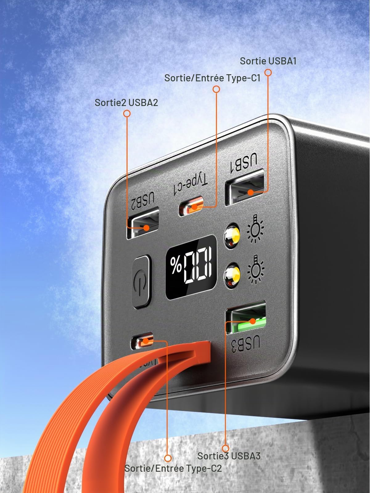 Batterie Externe 140W 70000mAh Power Bank USB C Charge Rapide avec 5 Ports pour 5 Appareils Simultanés, Écran Numérique, Batterie Externe Grande Capacité Idéal pour Voyage, Bureau
