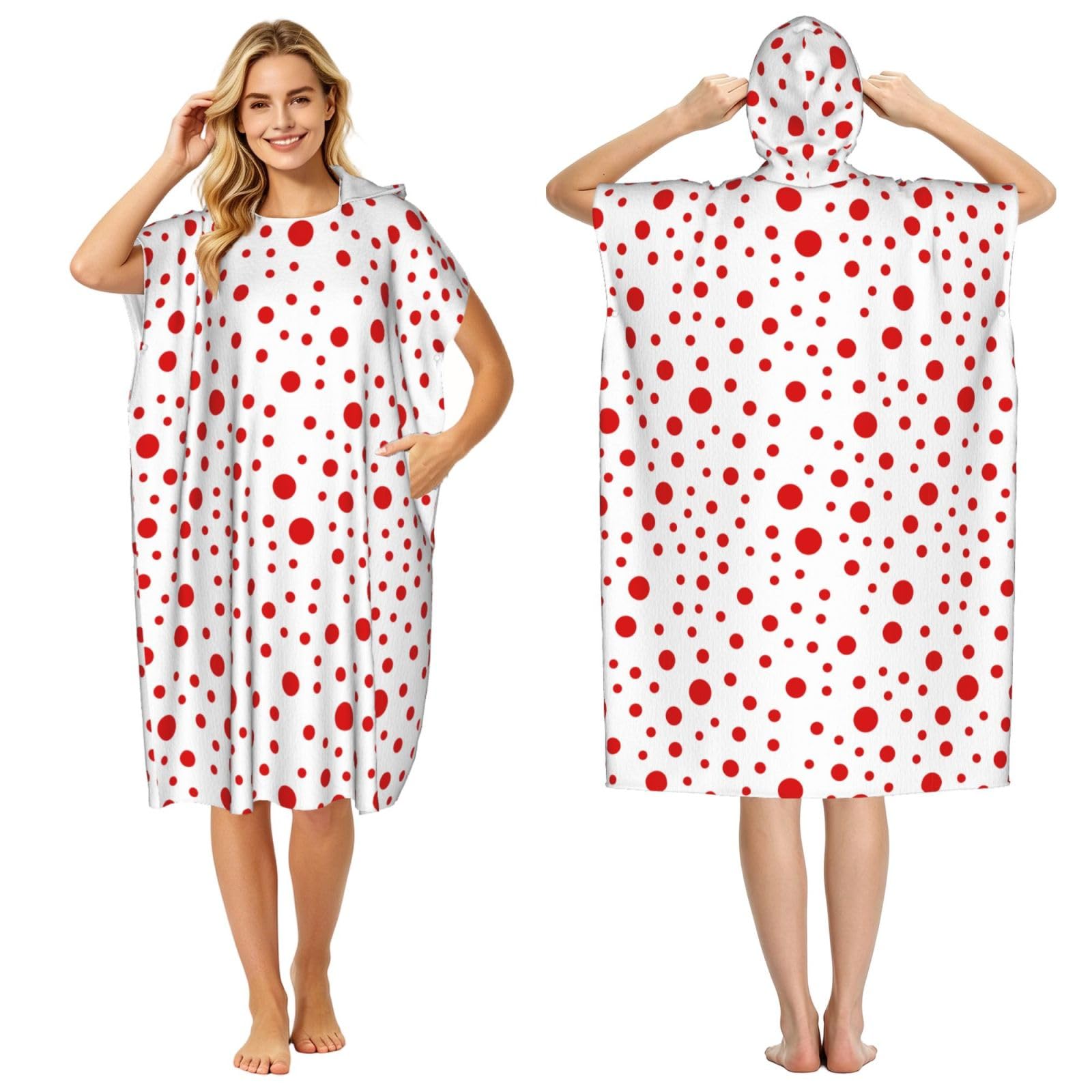 Noble Ren Red Dots Adult Hooded Beach Towel Swimming Cover Outdoor Wearable Towels Bath Bathrobe Cape Quick Drying