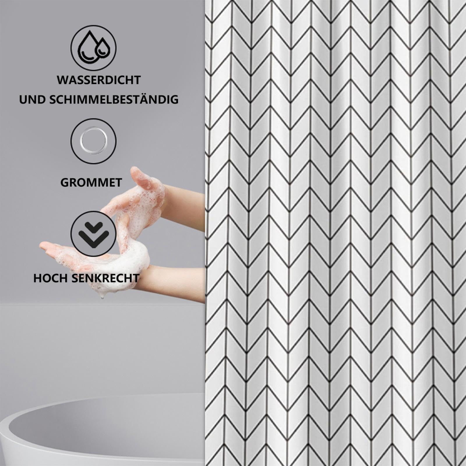 Duschvorhang 220x183cm Hochwertige Bedruckte Duschvorhänge Wasserdichter Polyester Stoff Anti Schimmel Badevorhang für Badewanne Badezimmer ohne Bohren mit ösen und 12 Duschringen