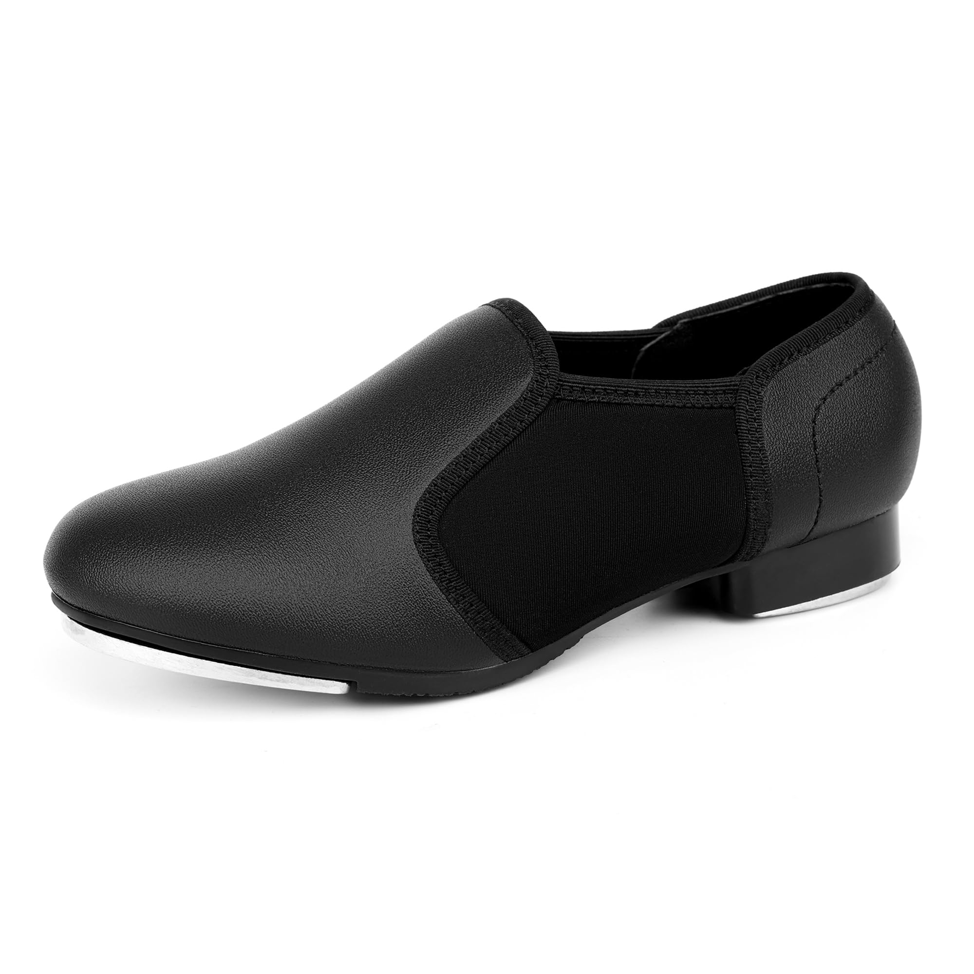 Unisex Tap Shoes PU Leather Slip On Dance Shoes for Women and Men Black 10M