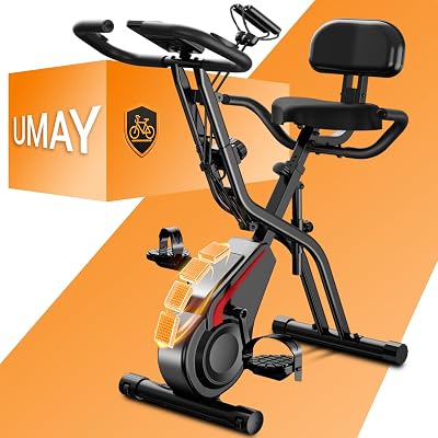 UMAY Bicicleta estática plegable, 5 en 1 Bicicleta spinning profesional con Resistencia Magnética de 16 Niveles, Bicicleta estatica plegable para el hogar Bici de Sala con Asiento Cómodo, Máx 136 kg