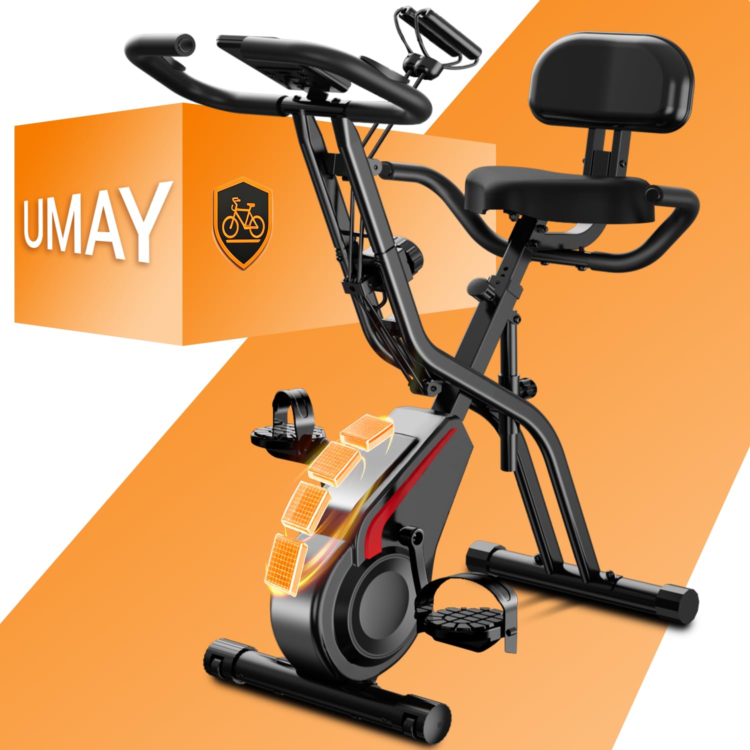 UMAY Velo d appartement pliable, 5-en-1 Velo appartement pliable, équipé d'une résistance silencieuse à 16 niveaux. Vélos d'appartement avec surveillance de la fréquence cardiaque et écran LED