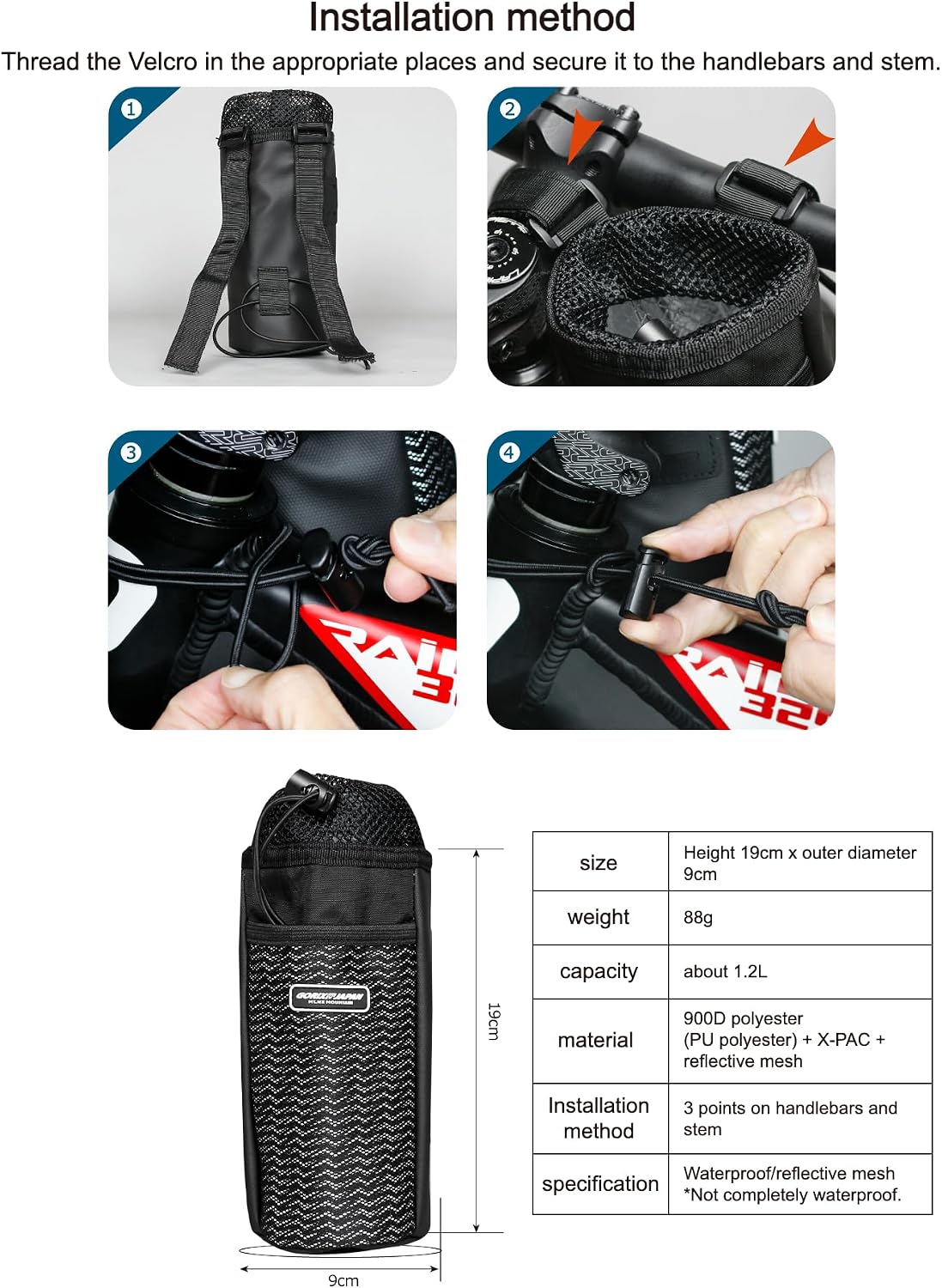 GORIX Bike Stem Bag Drink Holder Handlebar Bag Pouch Bottle 2way Road Mountain Bicycle (MT.BOT-C)