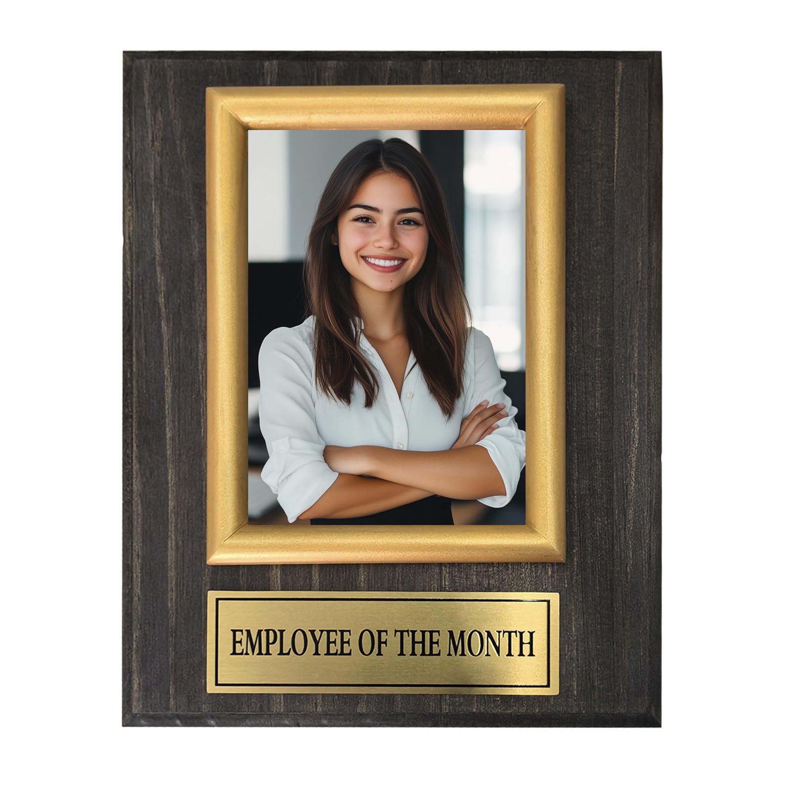 Plaque de récompense de l'employé du mois. Plaque de récompense en bois avec cadre photo d'honneur. La plaque photo de 20,3 x 25,4 cm peut contenir une photo de 10,2 x 15,2 cm. Prix personnalisé pour