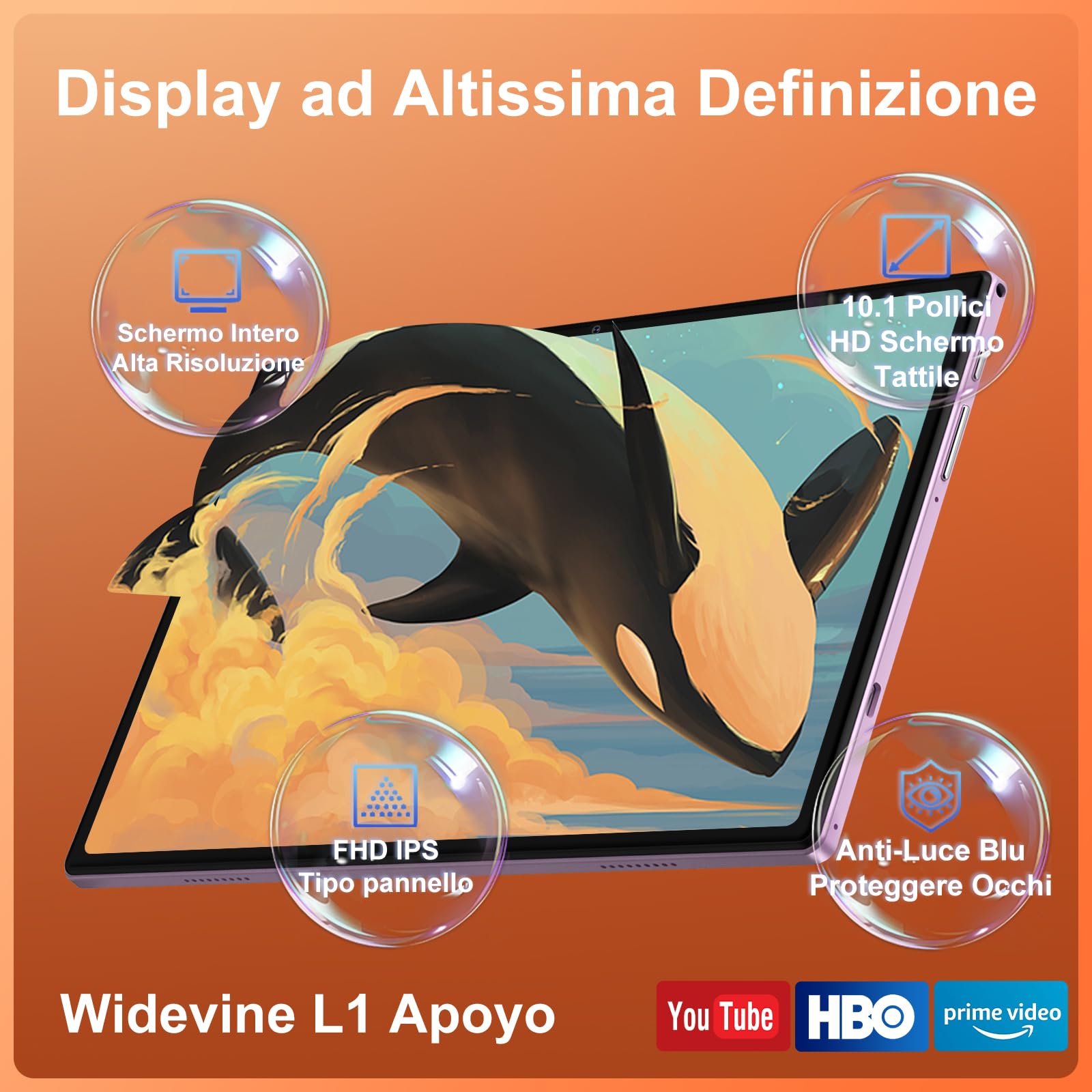 Tablet Android 15, 30GB RAM 128GB ROM(TF 2TB Espandibile), 10 Pollici, 8000mAh, WIFI 5G/ GPS/ BT5.0/ OTG, Face ID, Widevine L1, Tablets Corpo in Metallo con Tastiera, Mouse, Custodia Protettiva -Viola