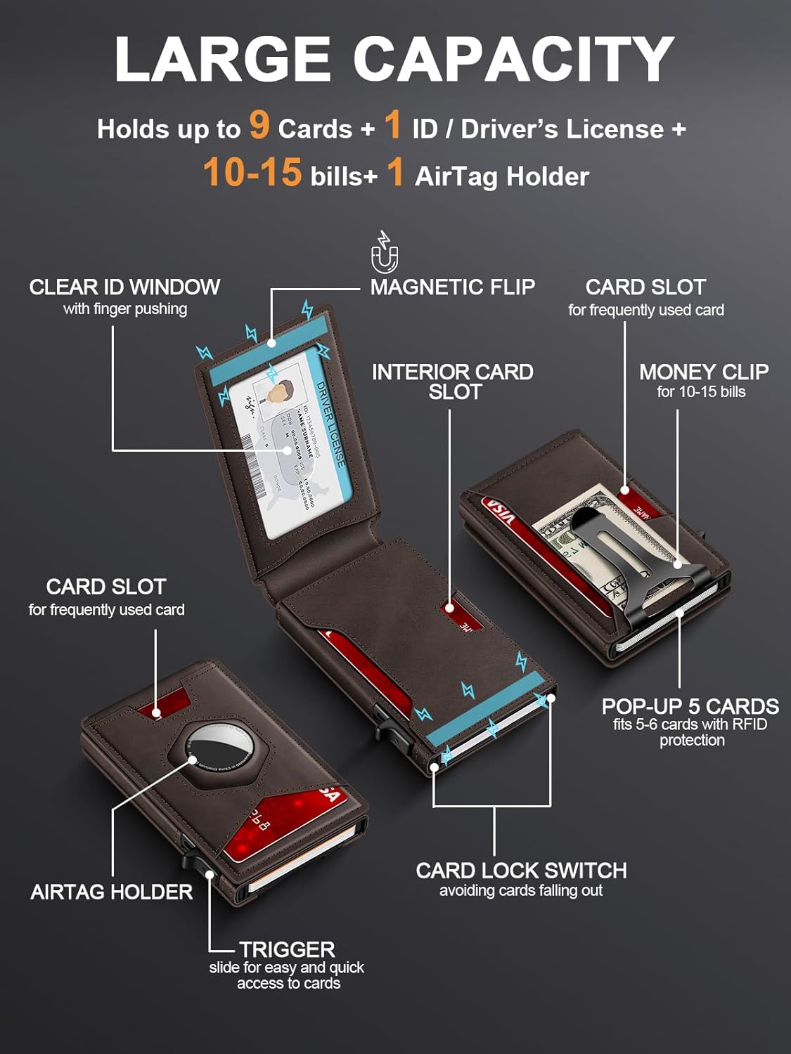Airtag Wallet for Men, Smart Minimalist Metal Wallet Pop Up Credit Card Holder, Holds 8-12 Cards, RFID Blocking, ID Window & Magnetic Closure, Compact Aluminum Card Case (Gift Box) - Image 2