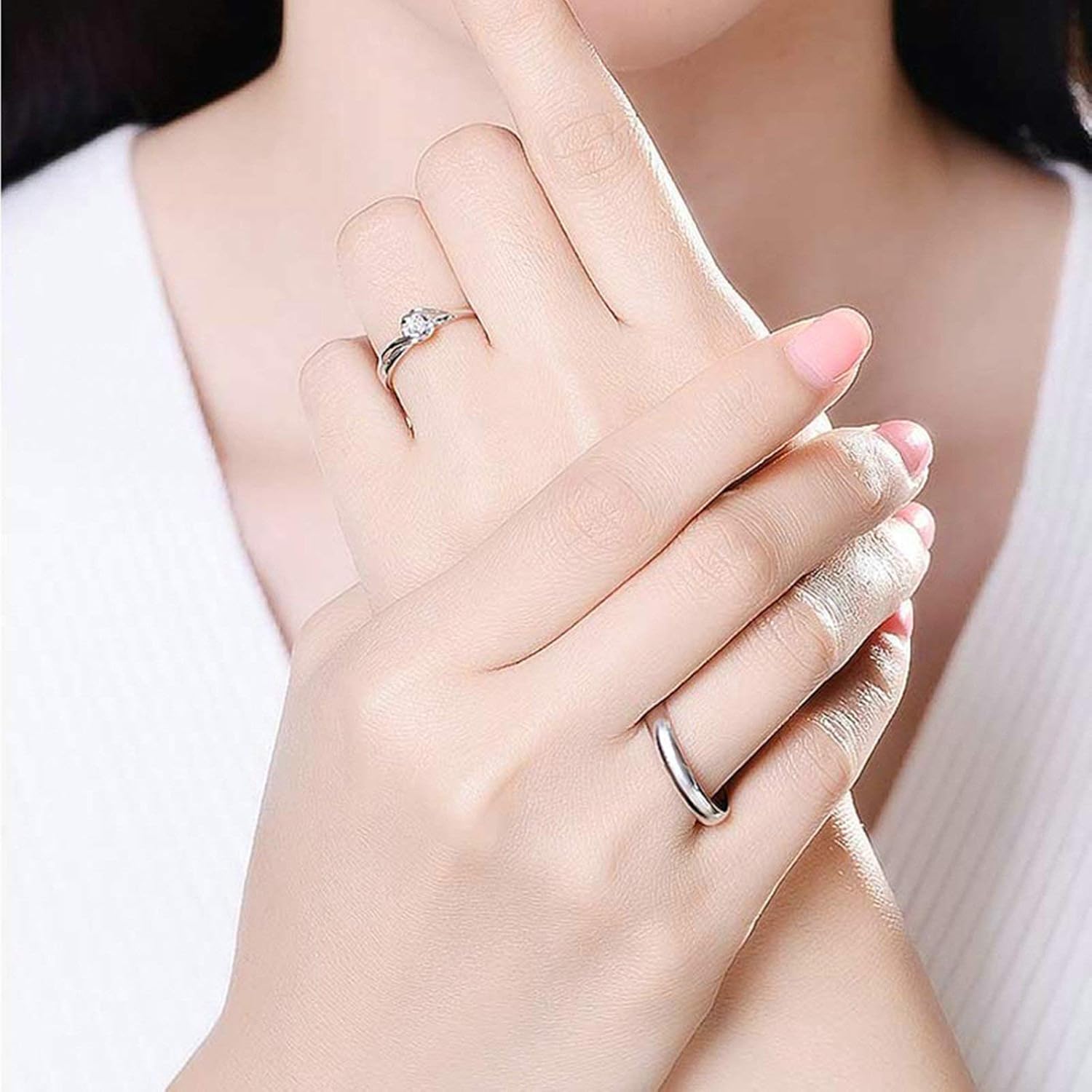 Daesar 18K White Gold Ring Women Rings Promise, Wedding Bands for Women High Polished Simple Design White Gold Rings Band