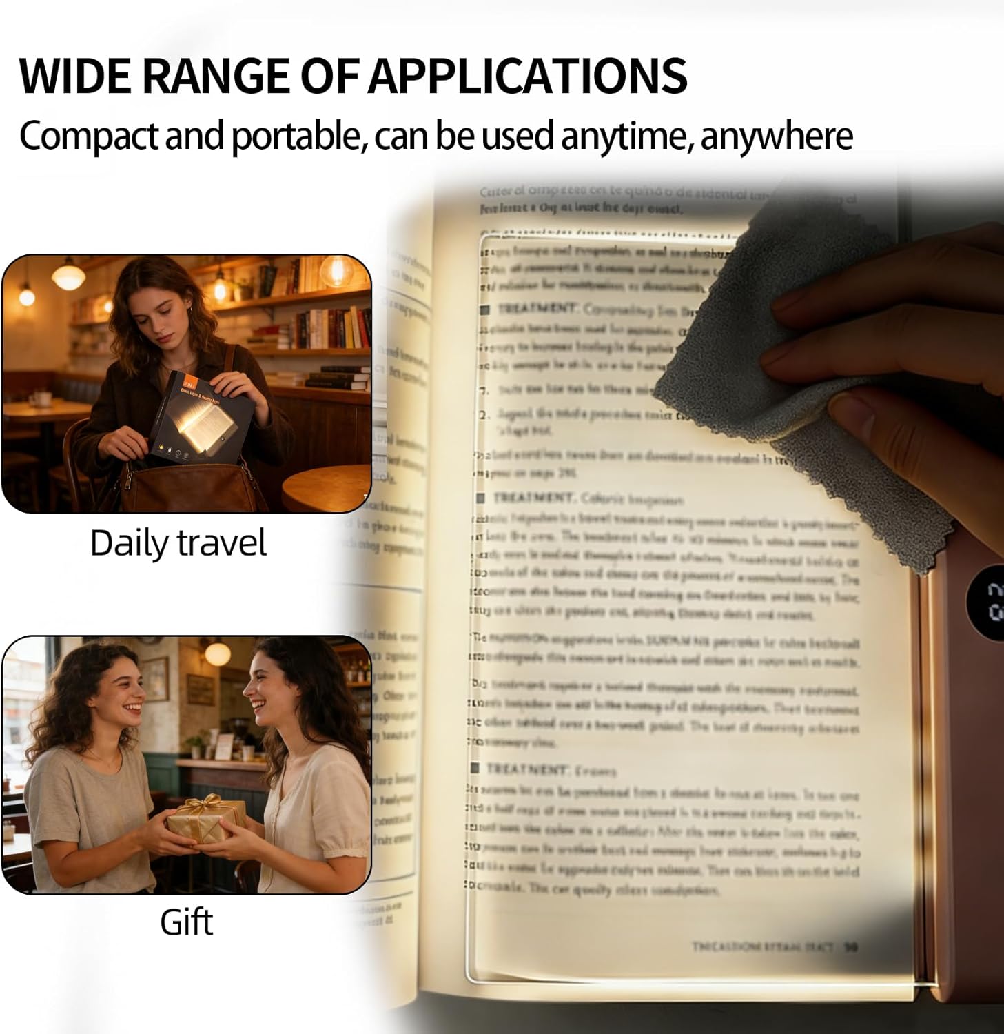 2026 LED Reading Light, Rechargeable Clear LED Flat Book Lights for Reading, 3 Colors & Brightness Adjustment & Timer, Eye Protection Lights for Bedtime Reading, Gifts for Book Lovers（with Bookmark）