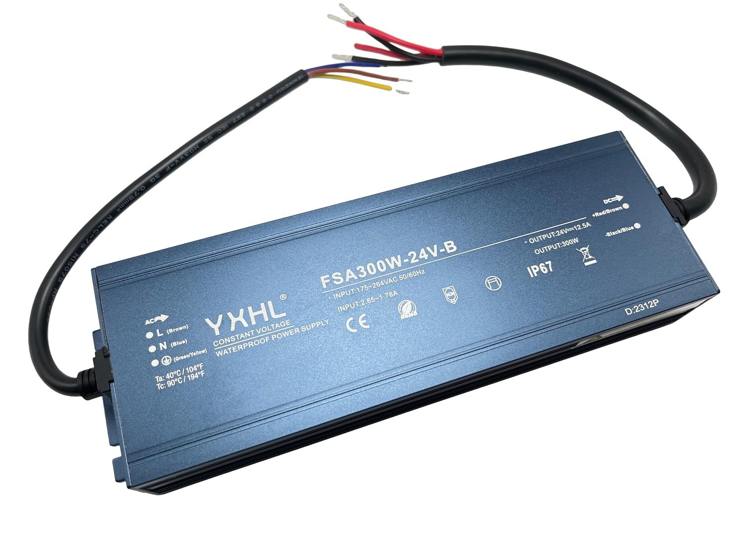 Alimentatore 300W DC 24V AC220V Led Driver Trasformatore Impermeabile IP67 Adatto per strisce LED, luce neon, luce piscina e lampade da prato all'aperto