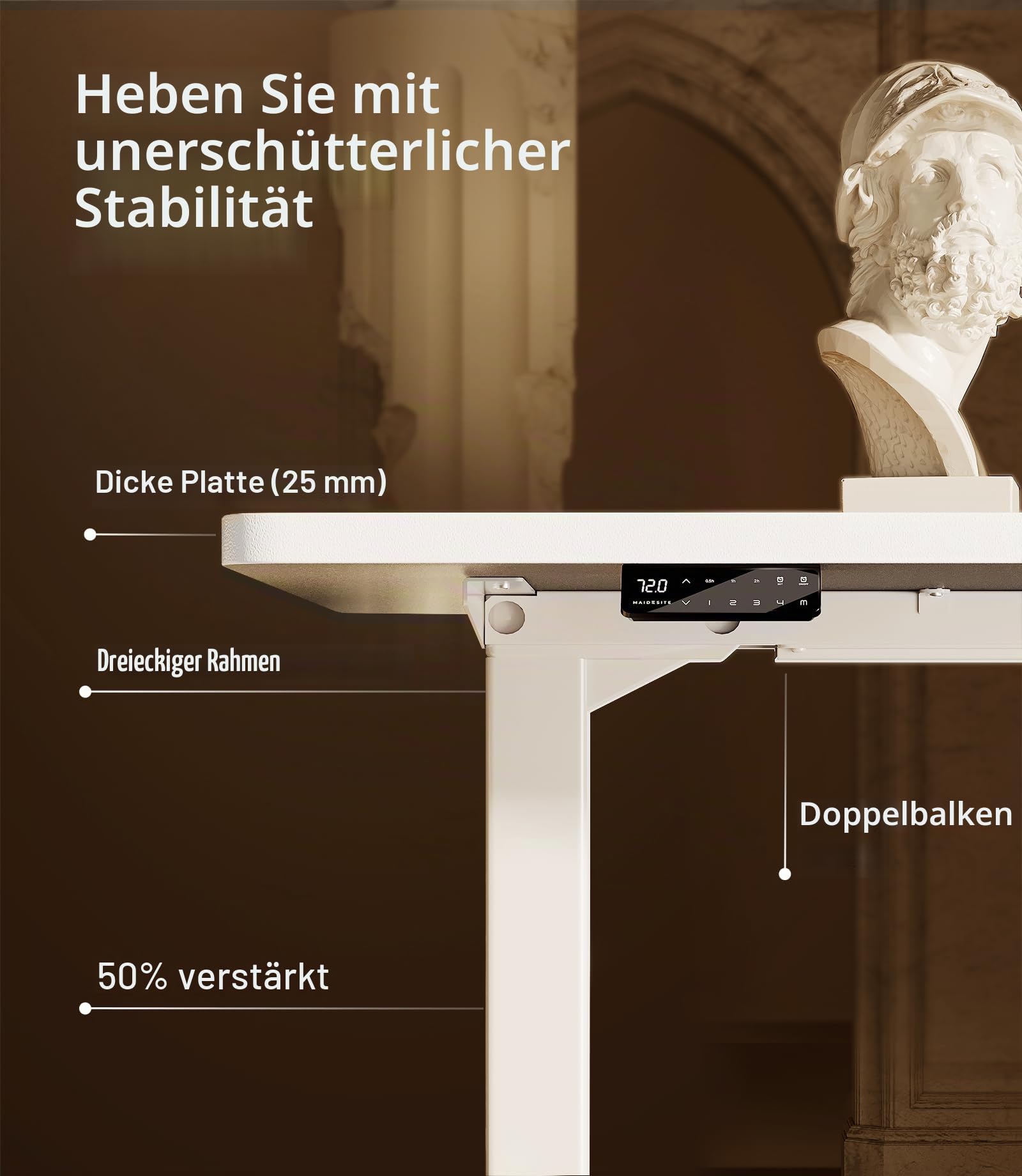 MAIDeSITe Höhenverstellbarer Schreibtisch 160x80cm - Elektrisch Schreibpult Höhenverstellbar 3-stufige mit 2 Energieeffizient‌ Motoren -Stabil & Flüsterleiser Arbeitsplätze Traglast 160kg -S2 Pro Plus