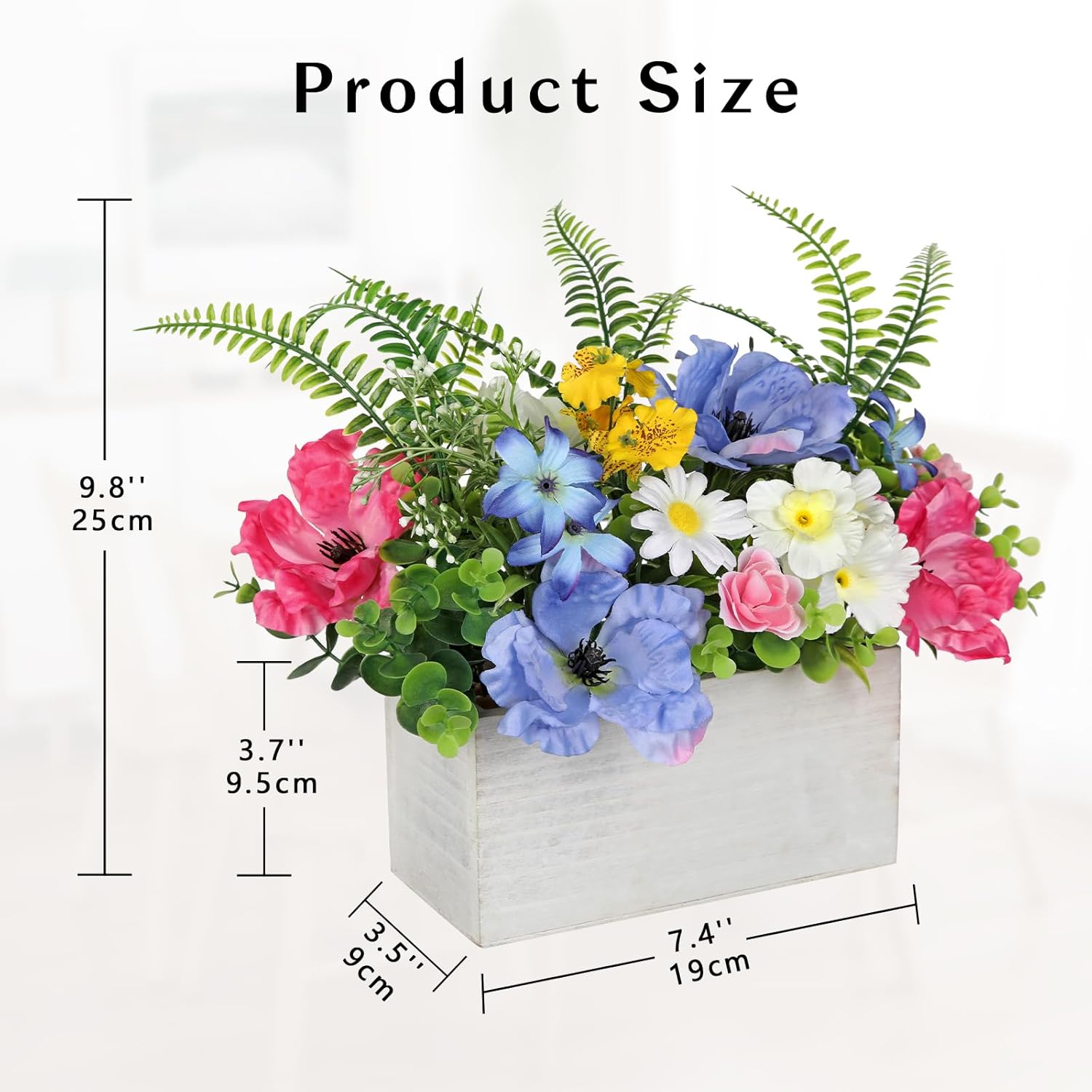 Briful Table Floral Arrangement Centerpiece, Artificial Flowers in Wooden Vase, Silk Flowers for Home Decor Indoor, Spring Summer Flower Farmhouse Table Decor for Dining Table, Coffee Table, Shelf