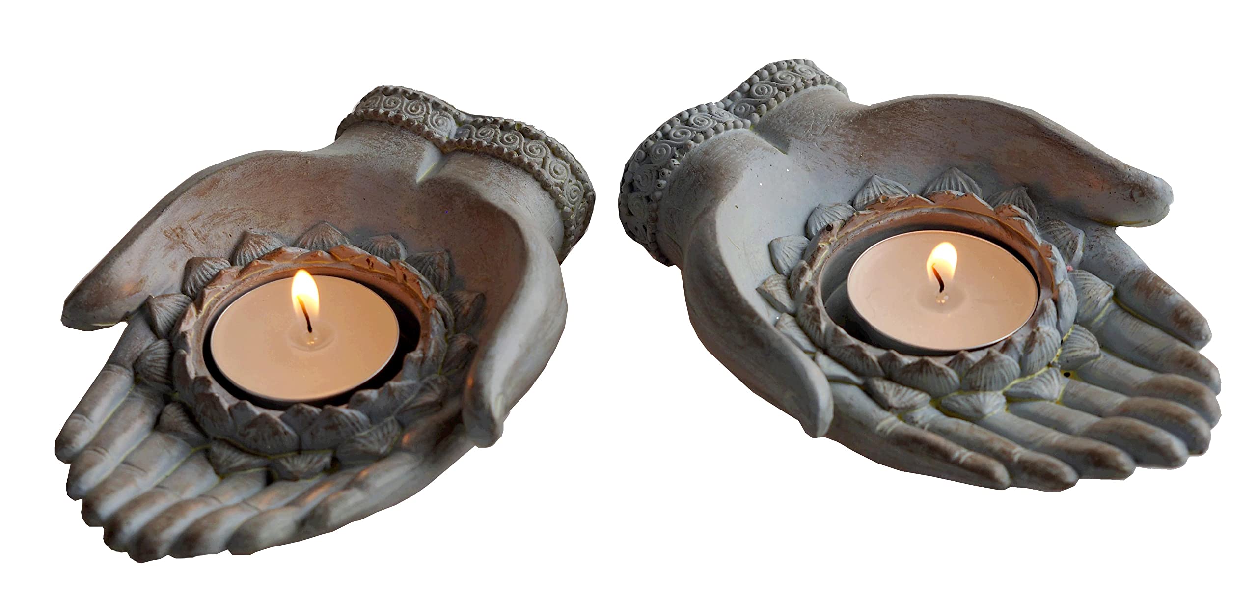 Buddha Hands Palm Tealight Candle Holders - Set of 2