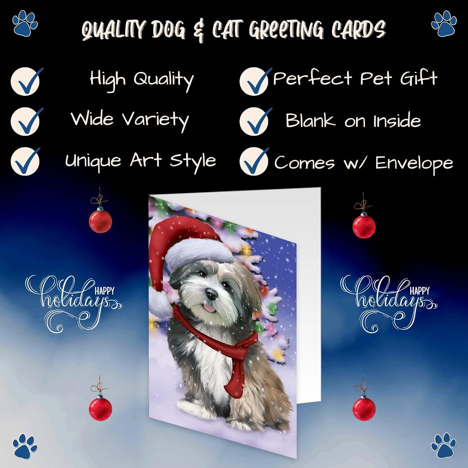Winterland Wonderland Lhasa Apso Dog Greeting Cards - Adorable Pets Invitation Cards with Envelopes - Pet Artwork Christmas Greeting Cards GCD64232 (10 Greeting Cards)