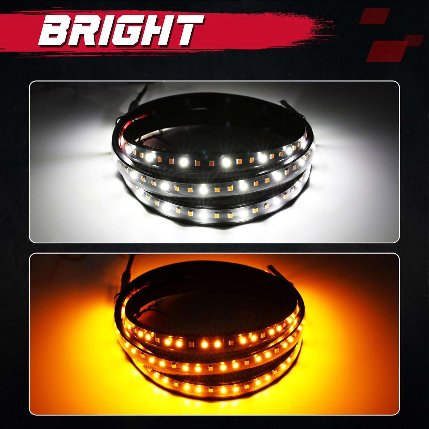 OFFROADTOWN 2pcs 70 Inch Truck LED Board Running Light for Extended & Crew Cab Trucks White/Amber Turn Signal Side Marker & Courtesy LED Lighting Strips Running Lights Kit for Trucks SUV Pickup