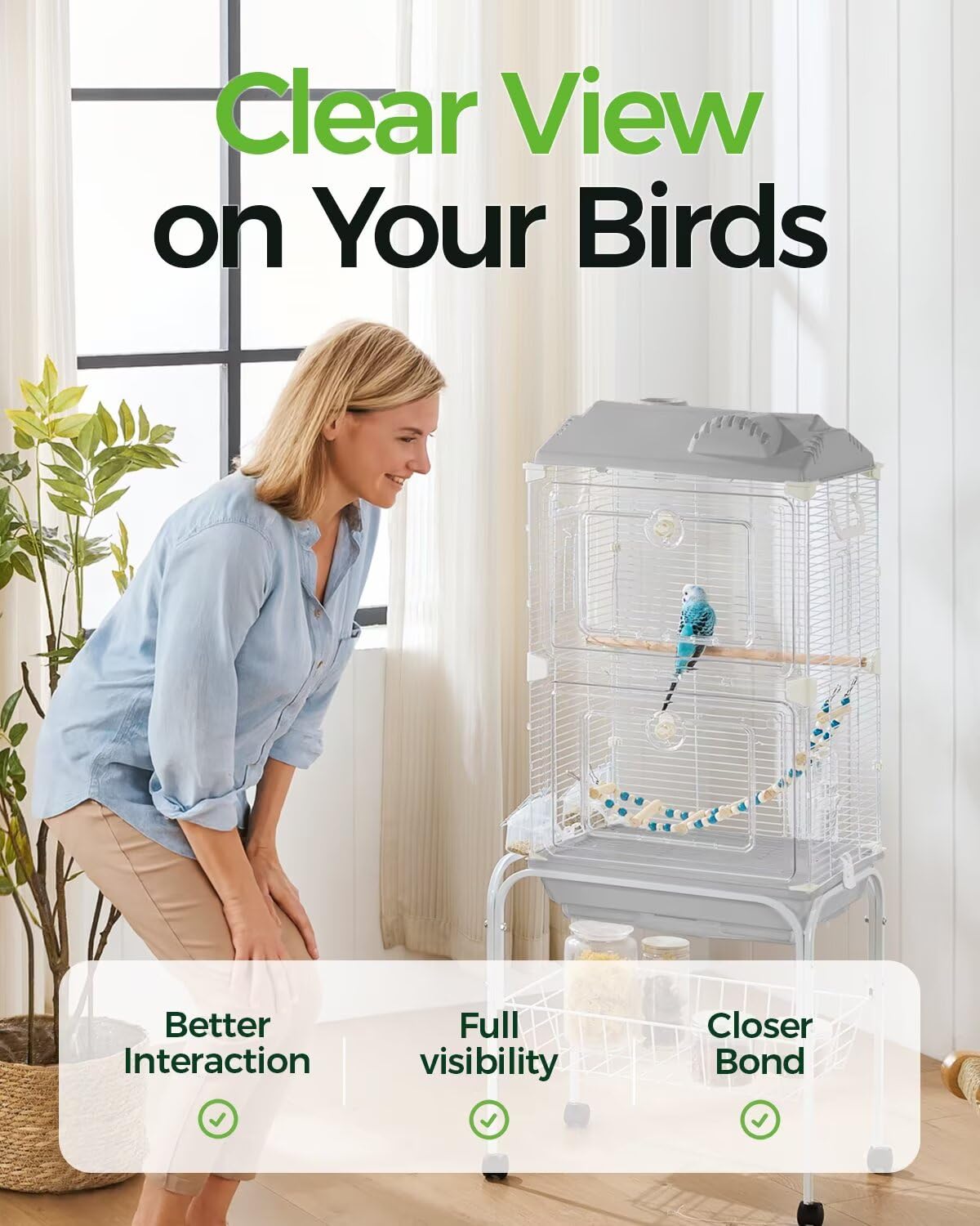 Clear View - Jaula de pájaros mediana para principiantes, jaulas de respaldo ideales para viajes, portador, cría de aves o rescate
