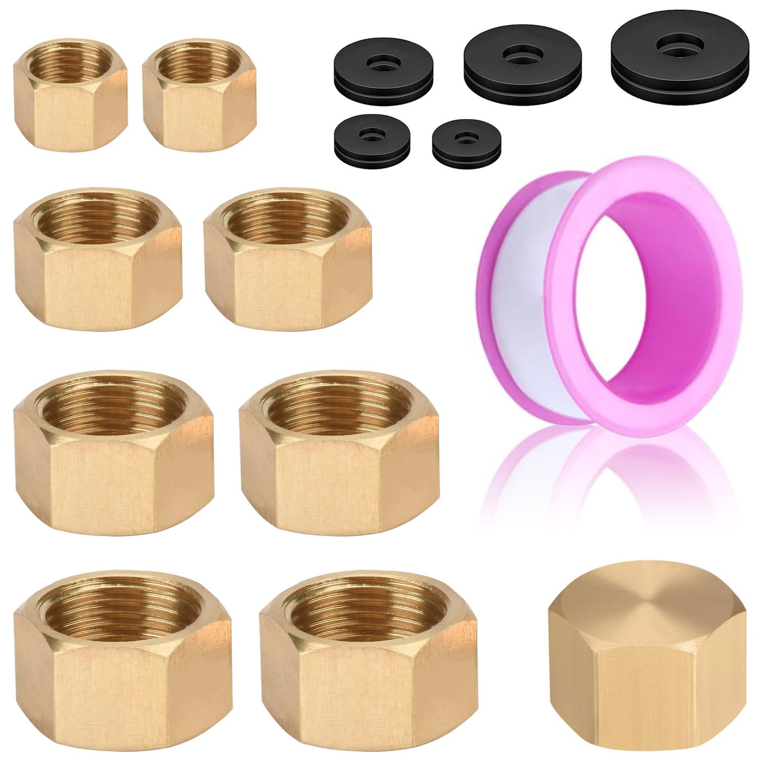 10-teiliges Messing-Blindstopfen-Set – 1/8 Bis 3/4 Zoll, Mit Dichtringen & Dichtband, Für Wasserleitungen Und Gartenschläuche
