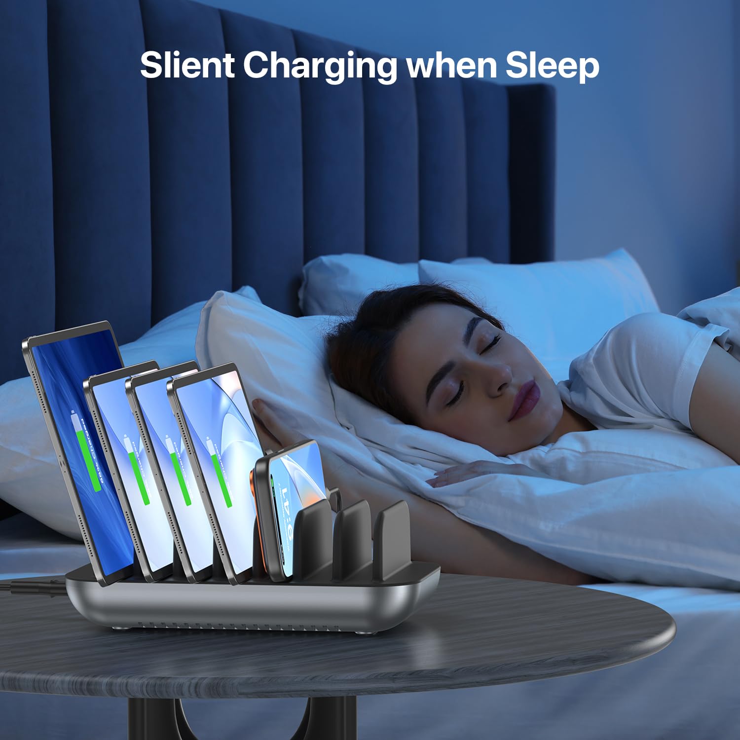 SooPii Premium 140 W 7-portowa stacja ładująca USB-C do wielu urządzeń, szybkie ładowanie 20 W PD na port do smartfona i tabletu, 7 mieszanych kabli w zestawie, czarna