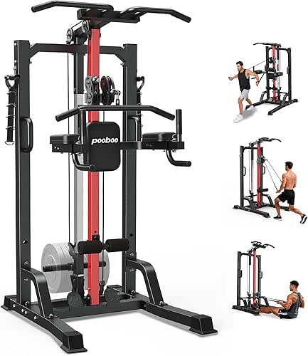 Pull Up Bar Power Tower Dip Station,Cable Machine-Integrated 450LBS Multi-Function
