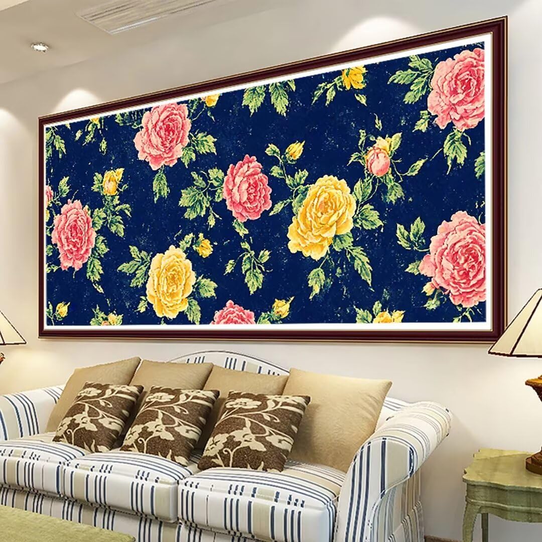 Wanziho Malen Nach Zahlen Erwachsene Blume Paint by Numbers, DIY Malen Nach Zahlen Rose, mit Pinseln und Acrylfarben Handgemalt Ölgemälde Leinwand für Home Decorr, Ohne Rahmen 60x120cm 4-3