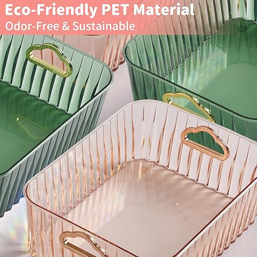 Miniatura 7 de WINJECEI Paquete de 2 organizadores de maquillaje verde y rosa, organizadores de tocador de gran capacidad de 10 x 8 pulgadas con asa, organizadores