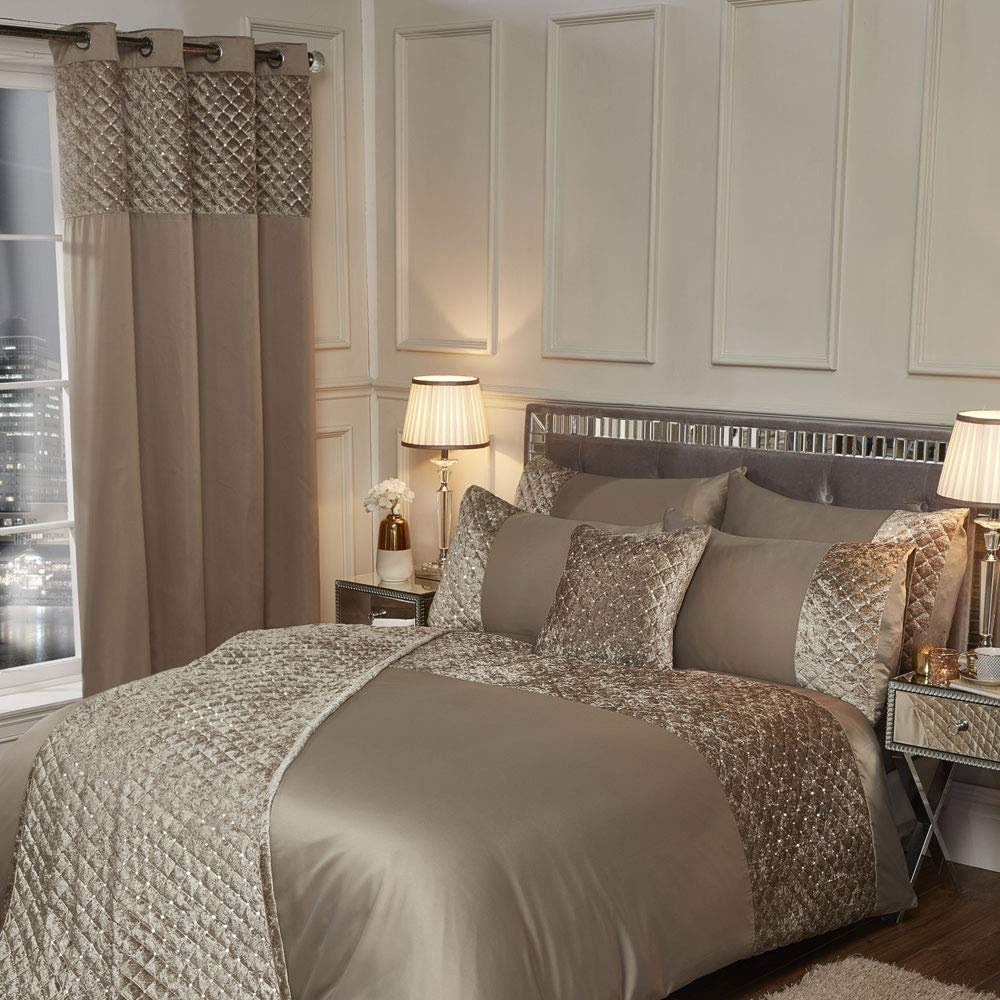 Emma Barclay Glamour – gestepptes Pailletten-Samt-Bettwäsche-Set in Nerz – Doppelbett