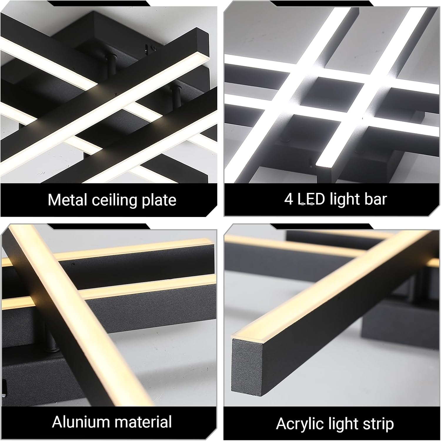 Semi Flush Mount Modern Light Fixture,35.4 Modern LED Ceiling Lights Fixture,for Hallway,Entrance,Cafe,Living Room,Bedroom,Corridor,Porch,Passage Light Fixtures (Black (4-Lights))