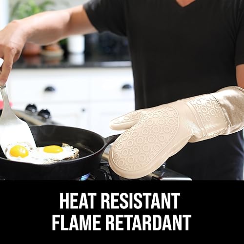 Miniatura 3 de HOMWE - Manopla de horno profesional y extralarga de silicona, guantes de horno con forro acolchado, agarraderas resistentes al calor, guantes