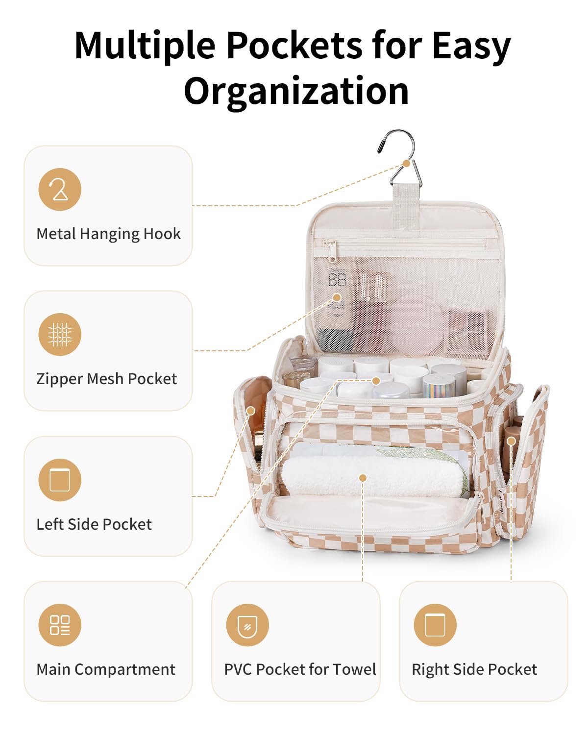 Narwey Hanging Travel Toiletry Bag with Organized Compartments