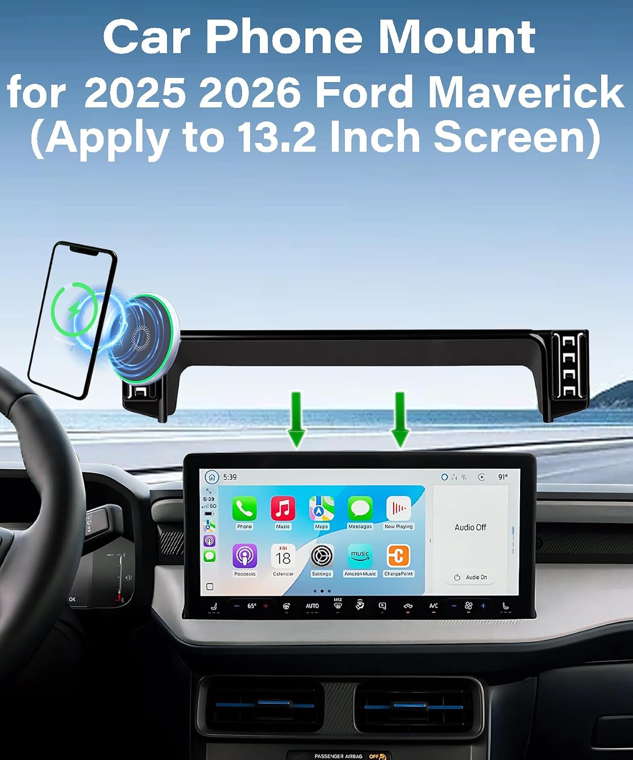 Car Phone Holder for Ford Maverick 2025 2026 Accessories 15W MagSafe Fast Wireless Charger Cell Phone Mount Apply to 13.2 Inch Touch Screen Fixed Clip 360° Rotation