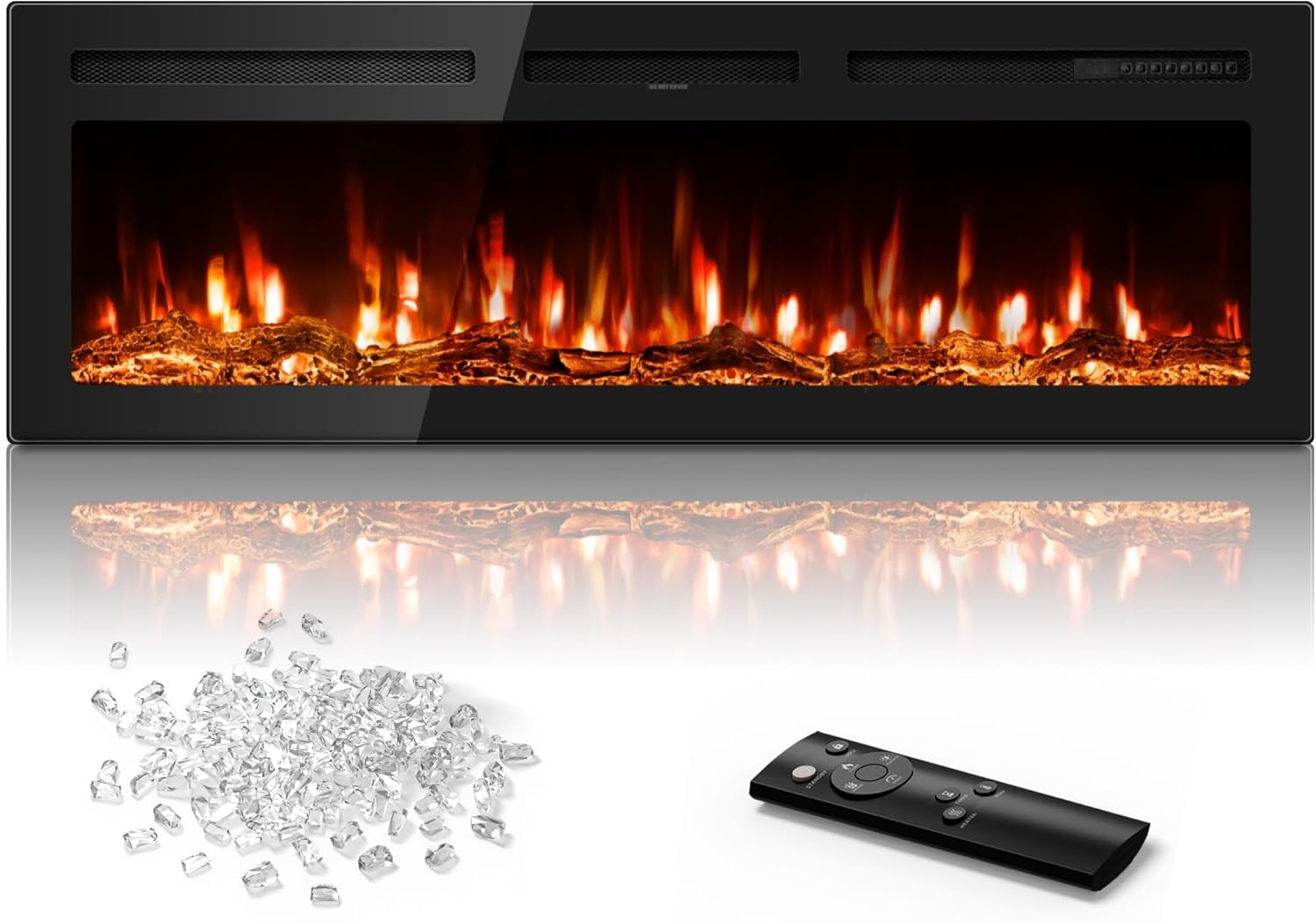 Manastin 50 inch Electric Fireplace in-Wall Recessed and Wall Mounted with Remote Control, 1500/750W Fireplace Heater (60-99°F Thermostat) with 12 Adjustable Color, Timer, Log and Crystal - Thumbnail 4